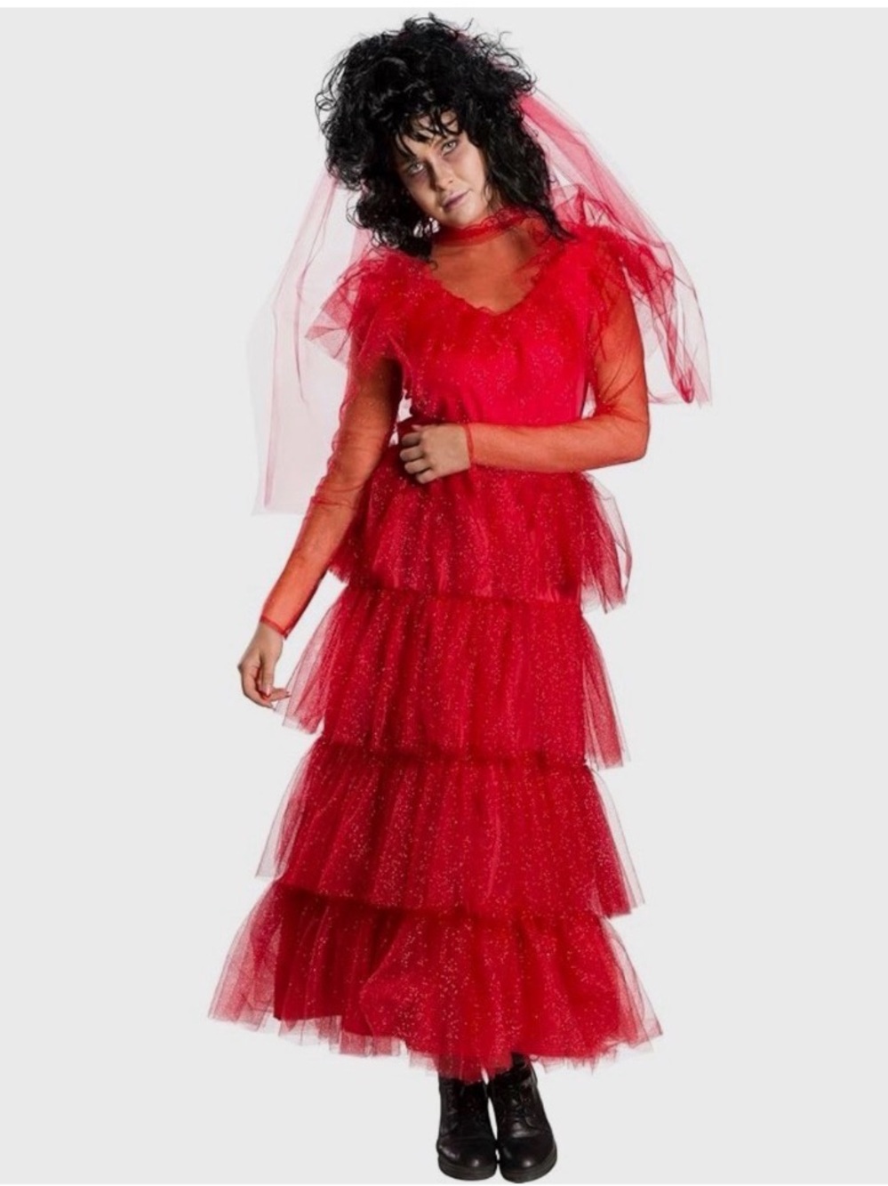 Rubie's Lydia Deetz Red Tiered Tulle Dress with Veil
